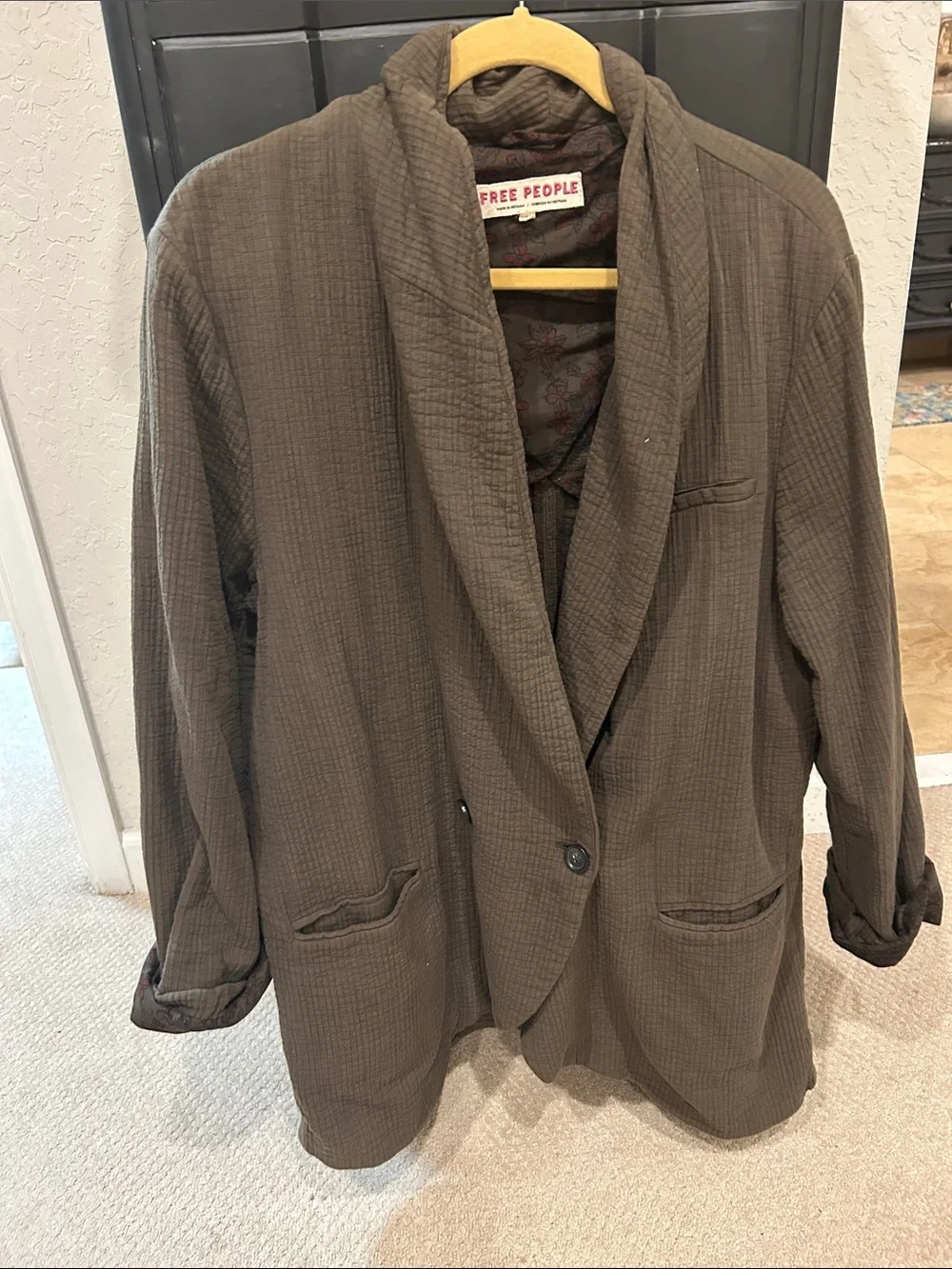 Free People Olive Shawl-Collar Lightweight Jacket
